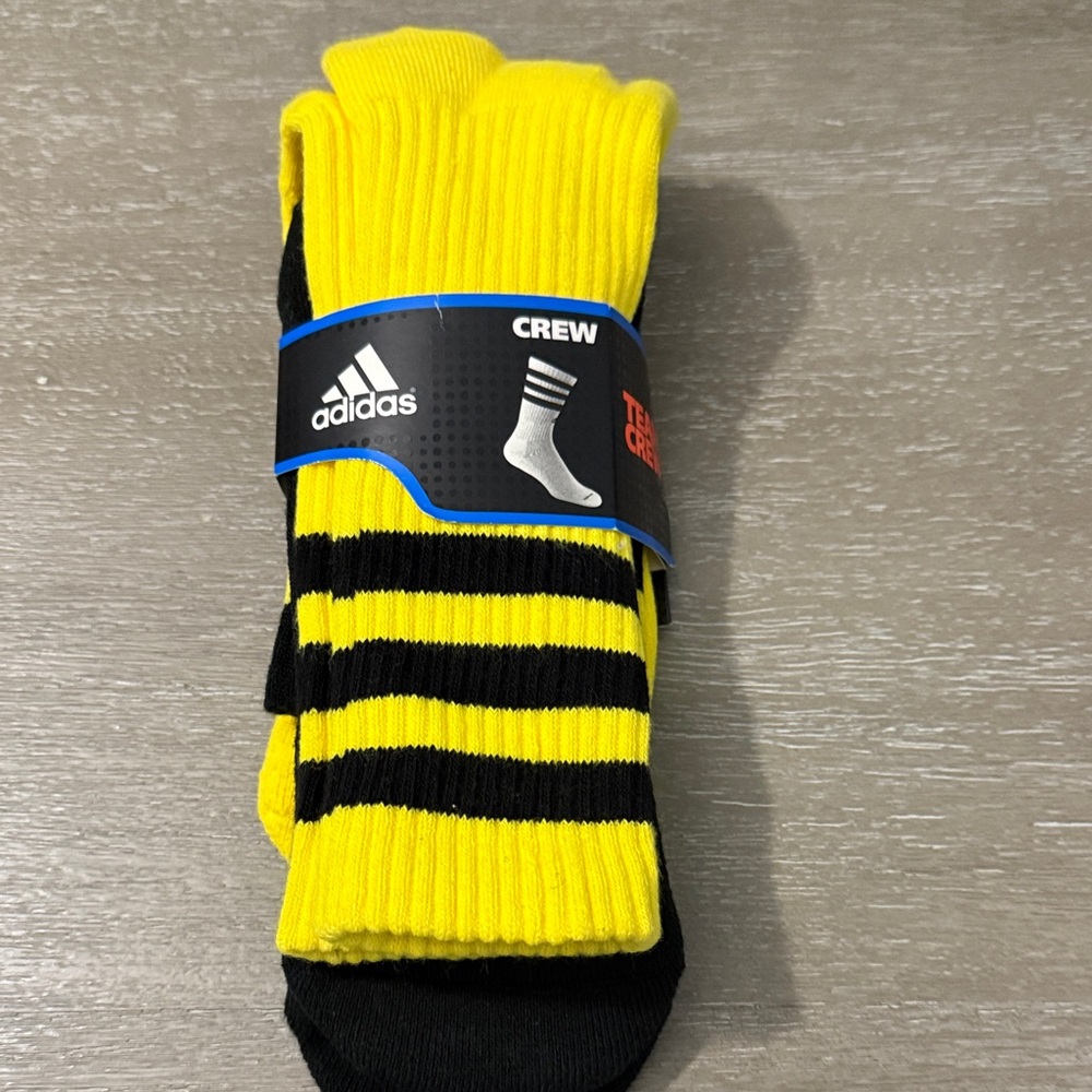 adidas Men's Black and Yellow Crew Socks